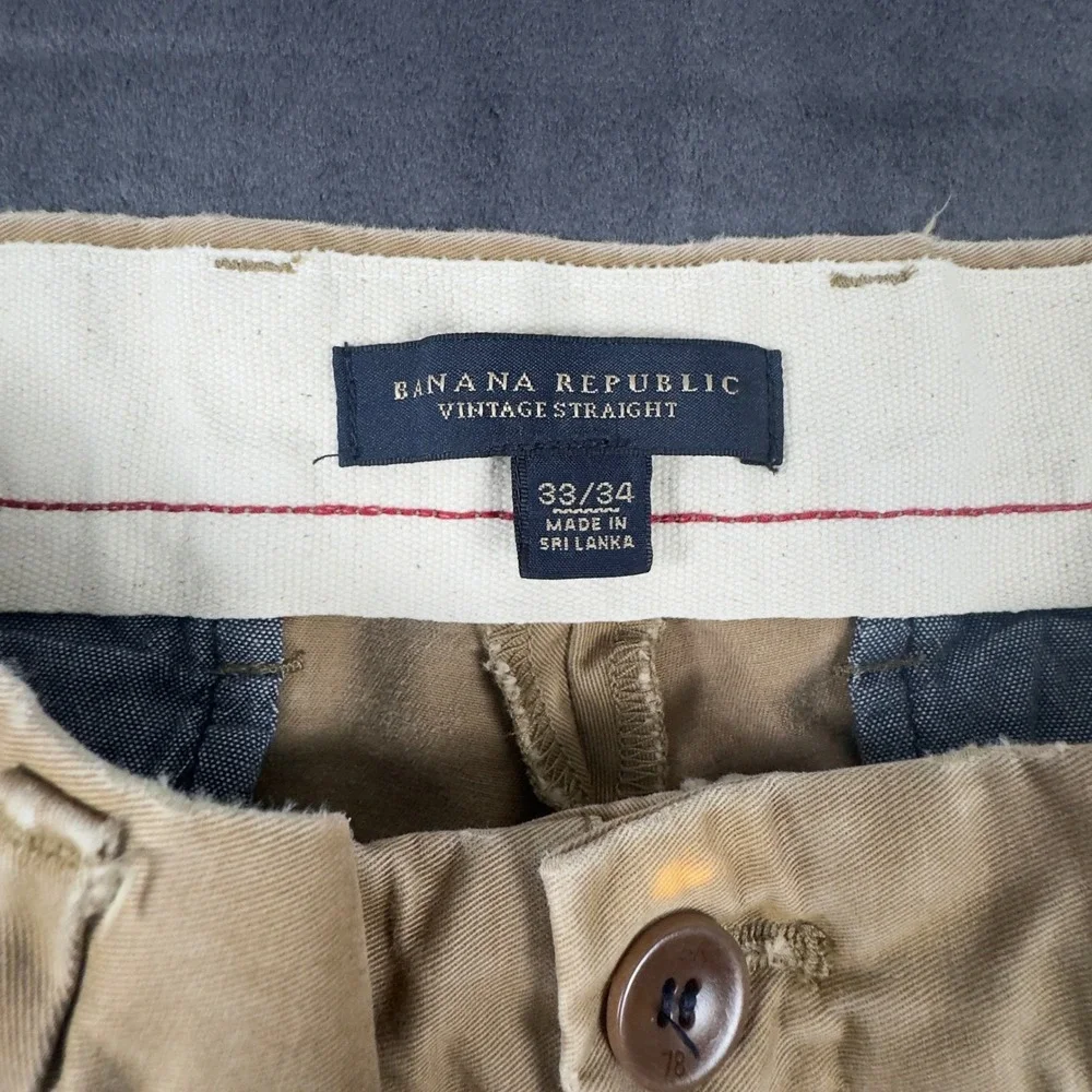 Banana Republic Vintage Straight Pants Mens 33/34 Tan Khaki Chino Cotton